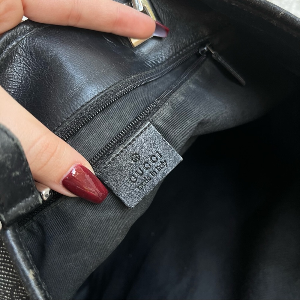 GUCCI Black Monogram Tote Y2K Vintage Shoulder Bag GG Web - Picture 10 of 11